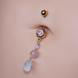 Belly Button Ring Pink Quartz Dangle Belly Button Ring 14 Gaug